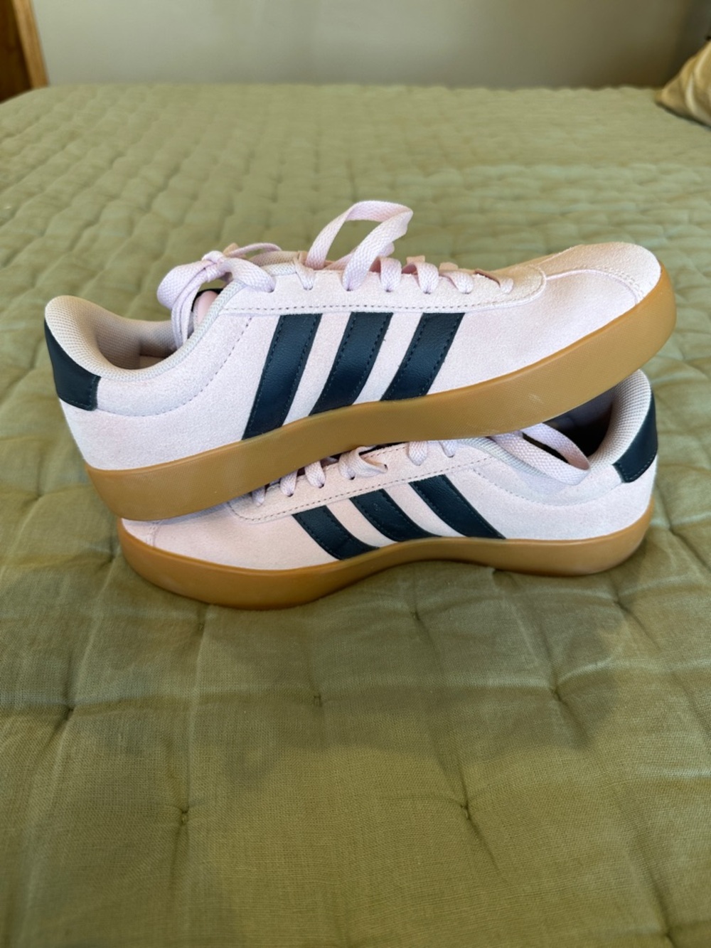 adidas Pink Suede Sneakers with Navy Stripes and Gum Sole - Picture 3 of 4